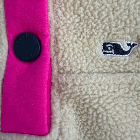 Vineyard Vines Girls Sherpa Fleece Pullover Size 10/12 Quarter Snap Whale Logo - Picture 2 of 10